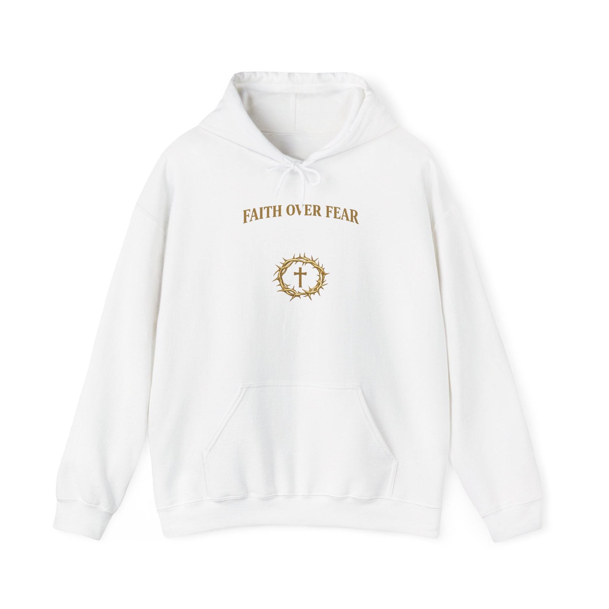 Faith Over Fear Hoodie — Christian Cross Crown Pullover
