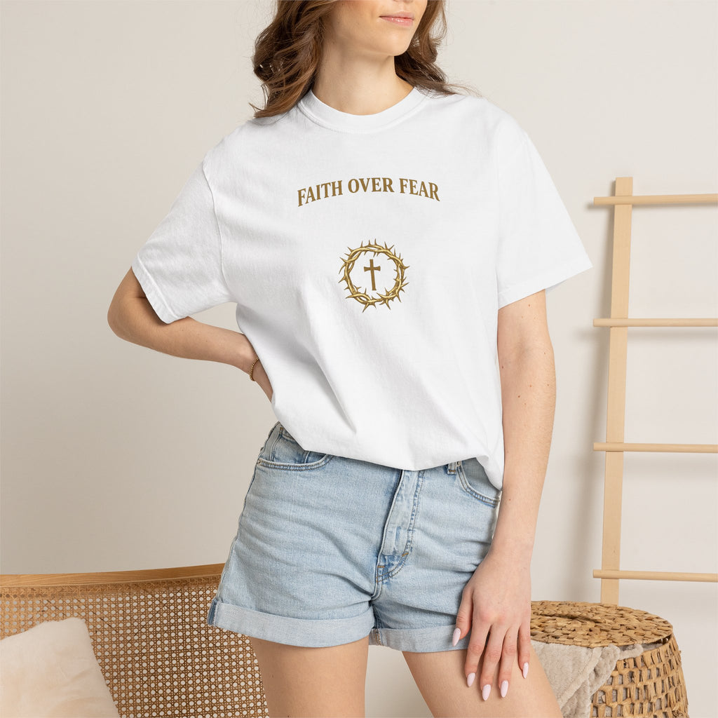 Faith Over Fear T-Shirt — Christian Cross Crown Graphic Tee
