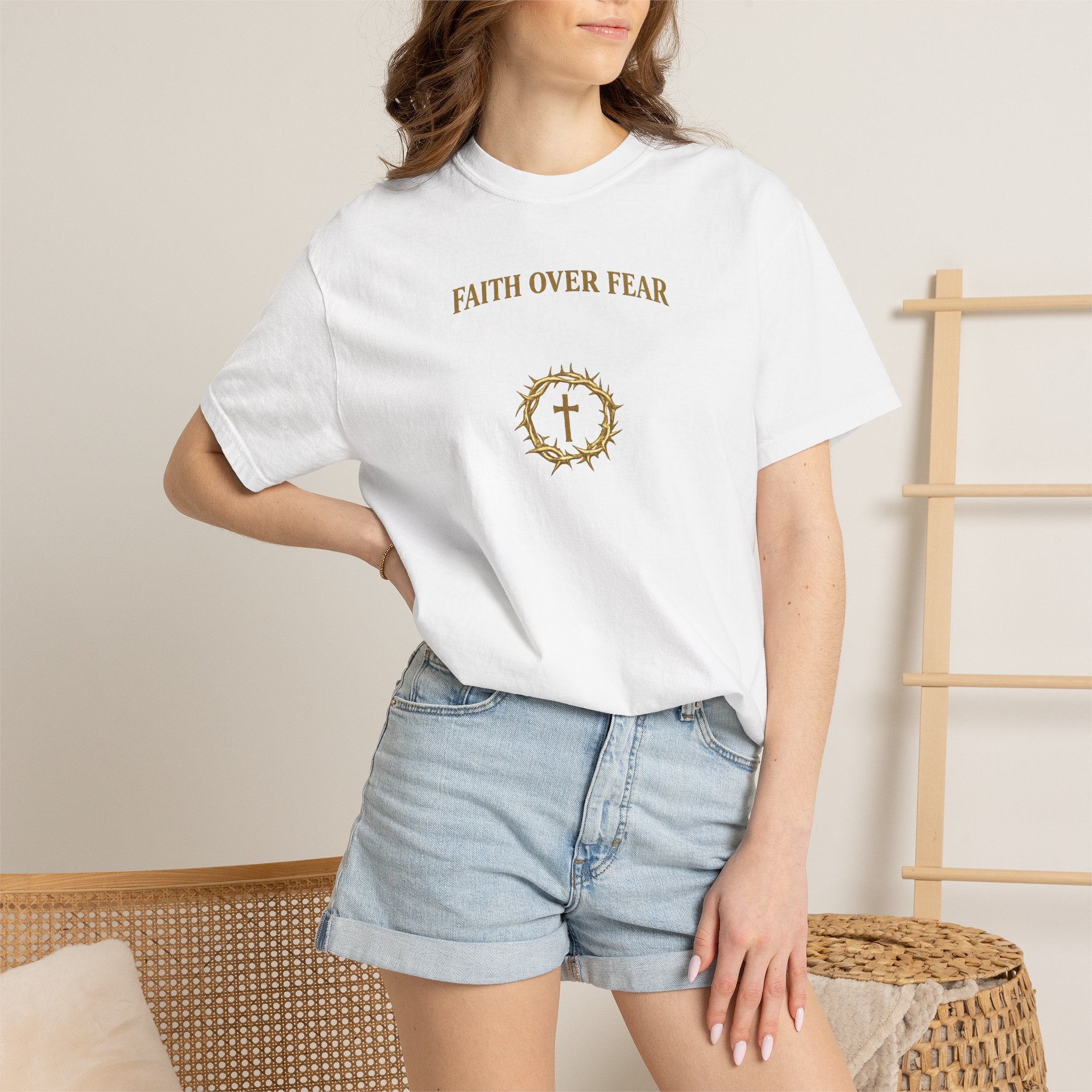 Faith Over Fear T-Shirt — Christian Cross Crown Graphic Tee