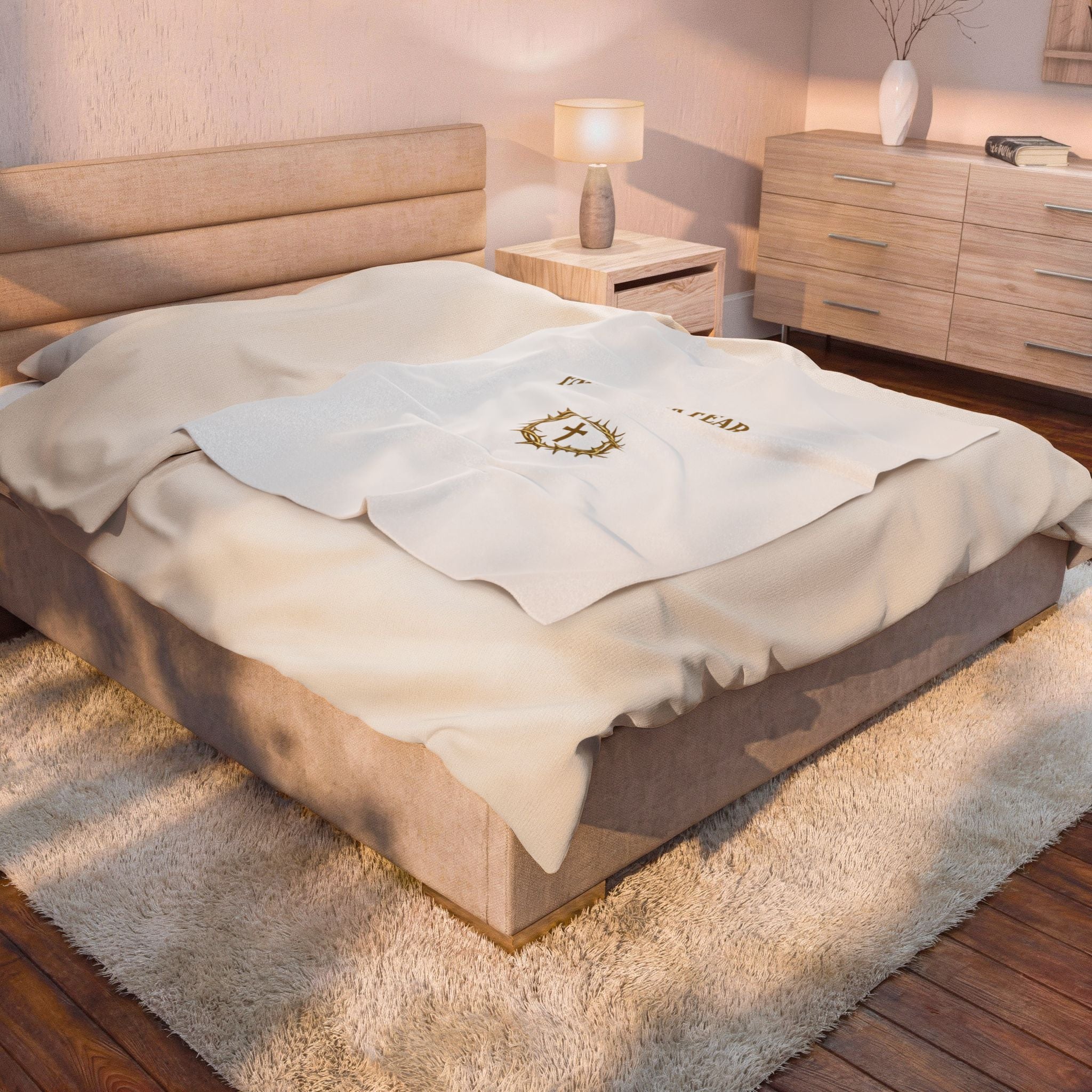 Faith Over Fear Velveteen Plush Blanket – Christian Cross & Crown of Thorns Throw