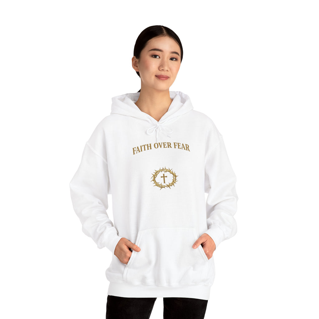 Faith Over Fear Hoodie — Christian Cross Crown Pullover