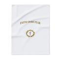 Faith Over Fear Fleece Blanket — Christian Inspirational Throw with Crown of Thorns Cross