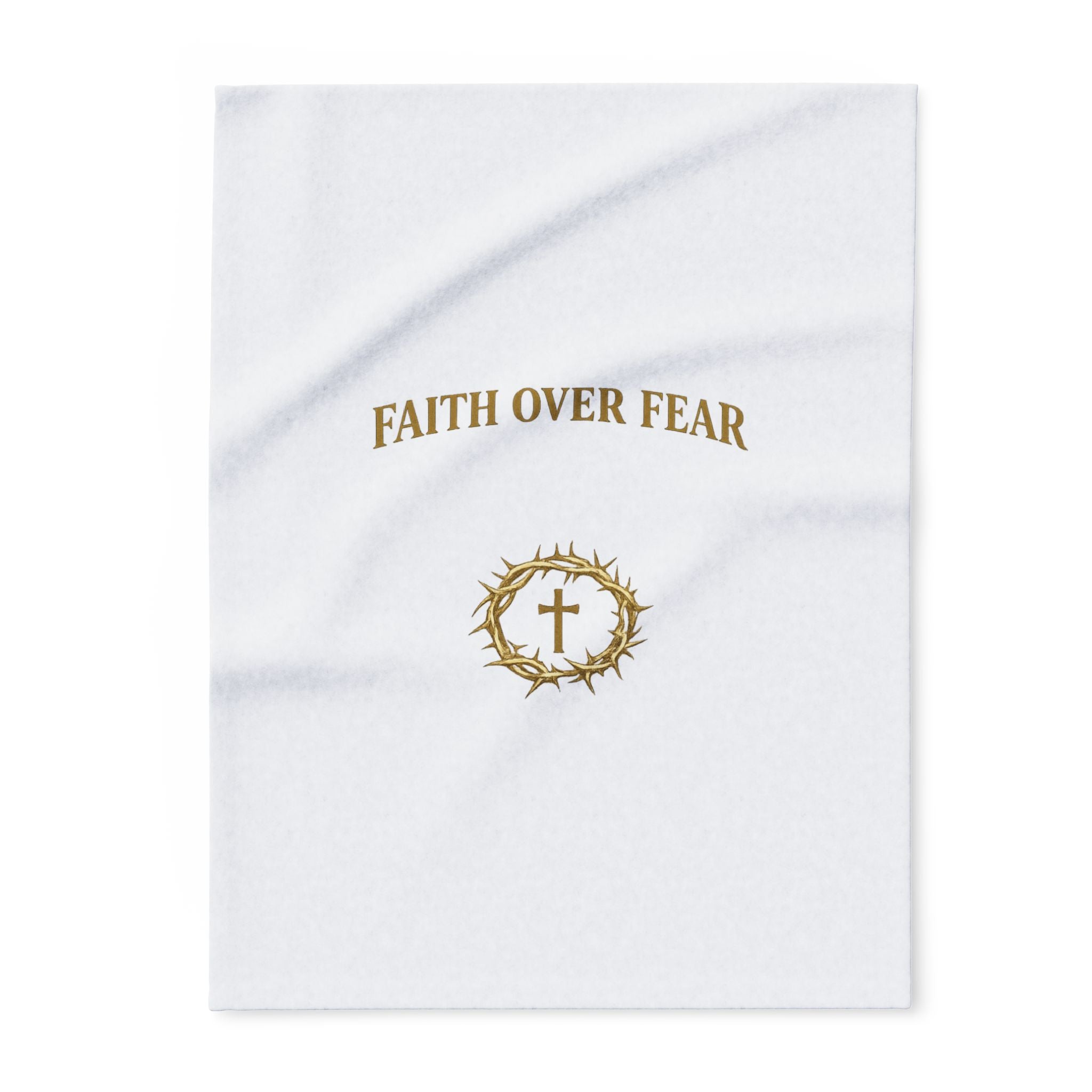 Faith Over Fear Fleece Blanket — Christian Inspirational Throw with Crown of Thorns Cross