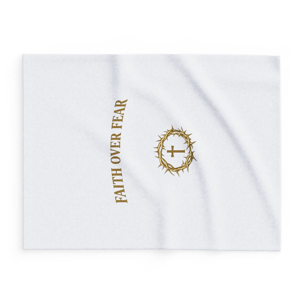 Faith Over Fear Fleece Blanket — Christian Inspirational Throw with Crown of Thorns Cross