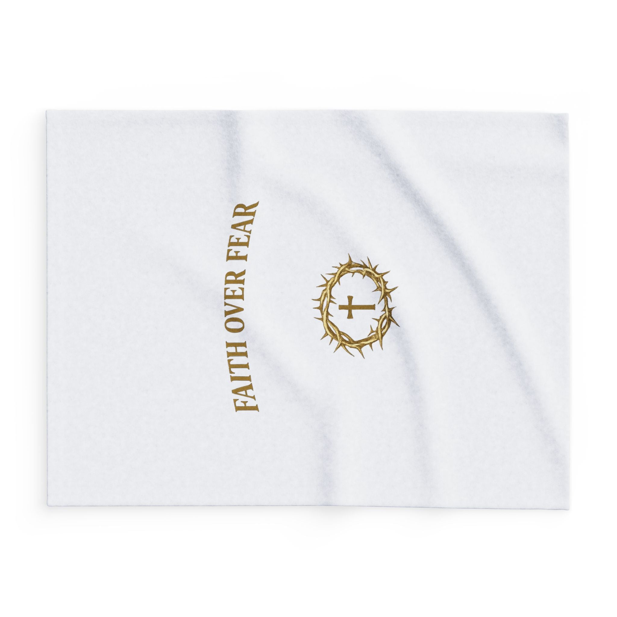 Faith Over Fear Fleece Blanket — Christian Inspirational Throw with Crown of Thorns Cross