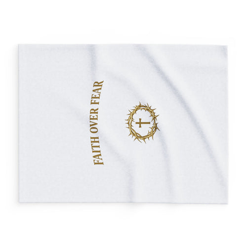 Faith Over Fear Fleece Blanket — Christian Inspirational Throw with Crown of Thorns Cross