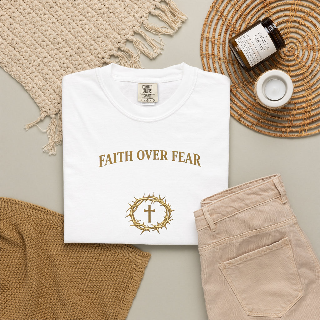 Faith Over Fear T-Shirt — Christian Cross Crown Graphic Tee