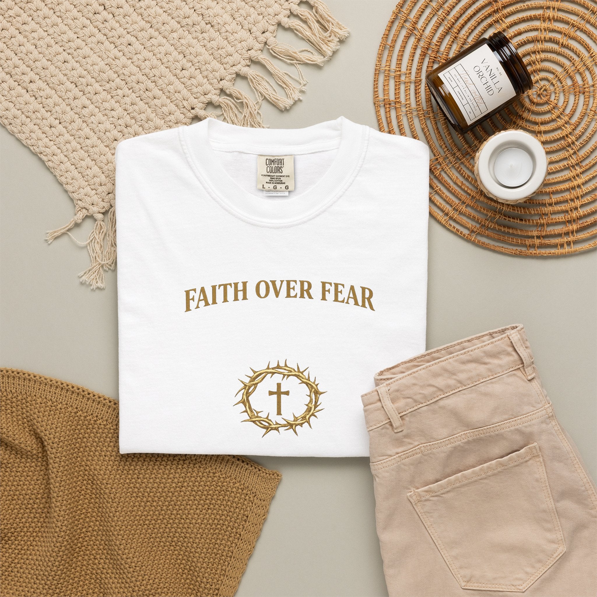 Faith Over Fear T-Shirt — Christian Cross Crown Graphic Tee