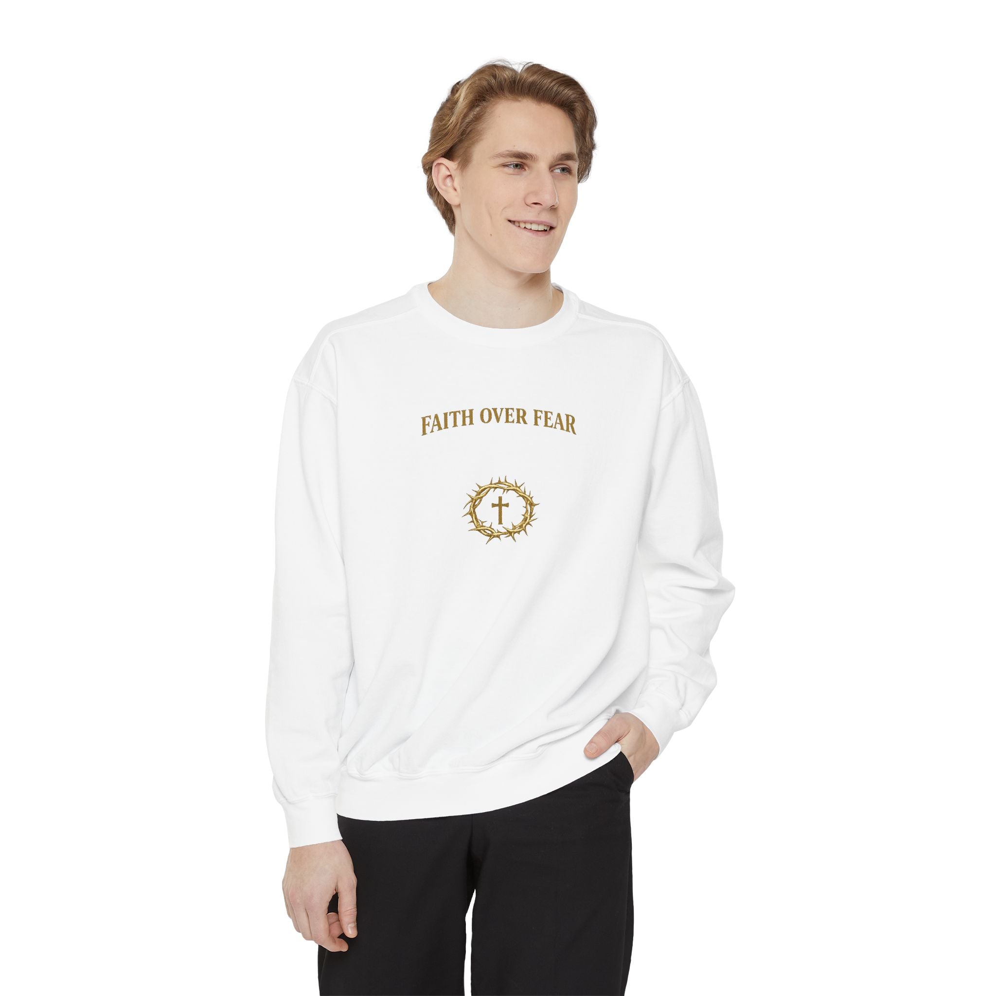 Faith Over Fear Sweatshirt - Christian Cross Graphic Pullover