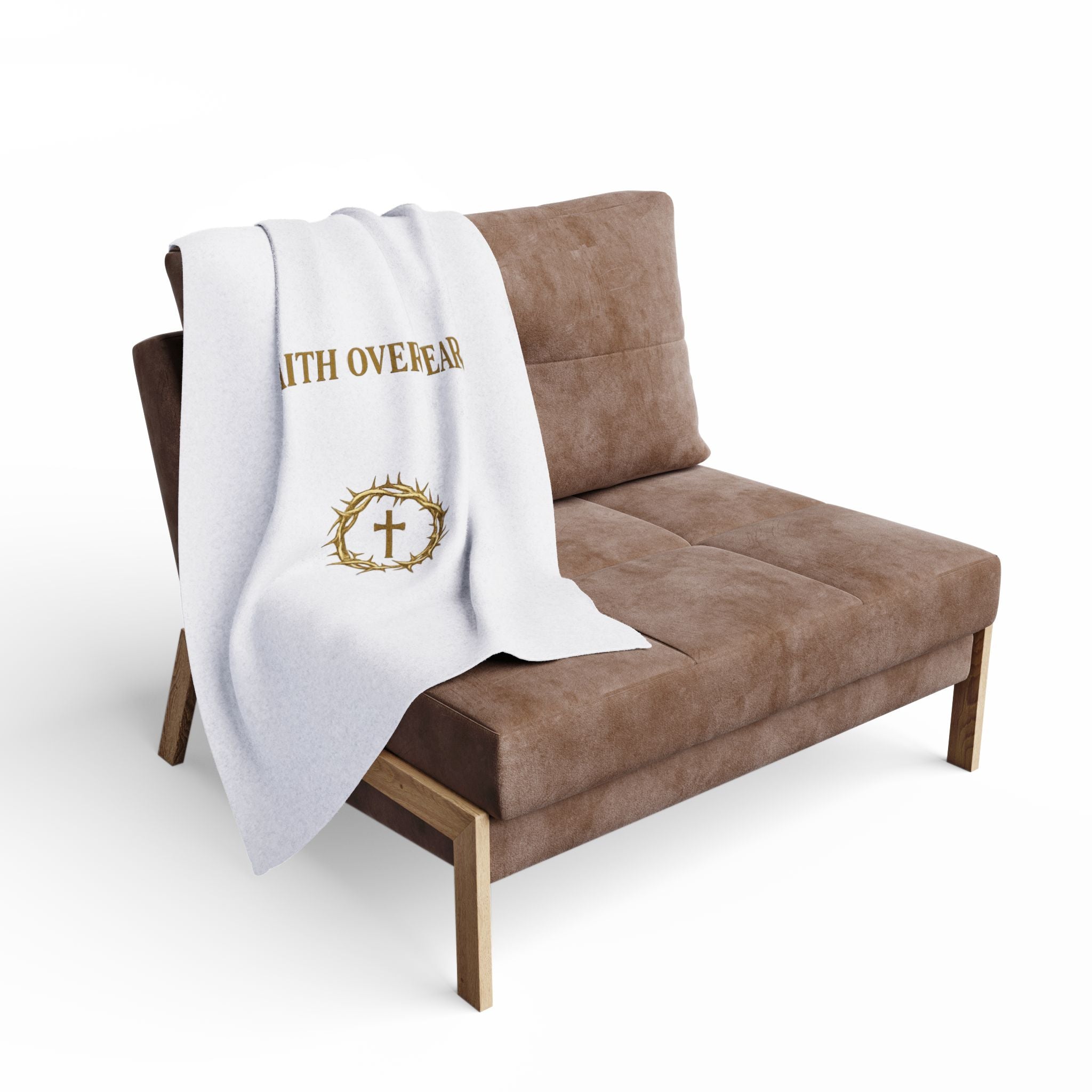 Faith Over Fear Fleece Blanket — Christian Inspirational Throw with Crown of Thorns Cross