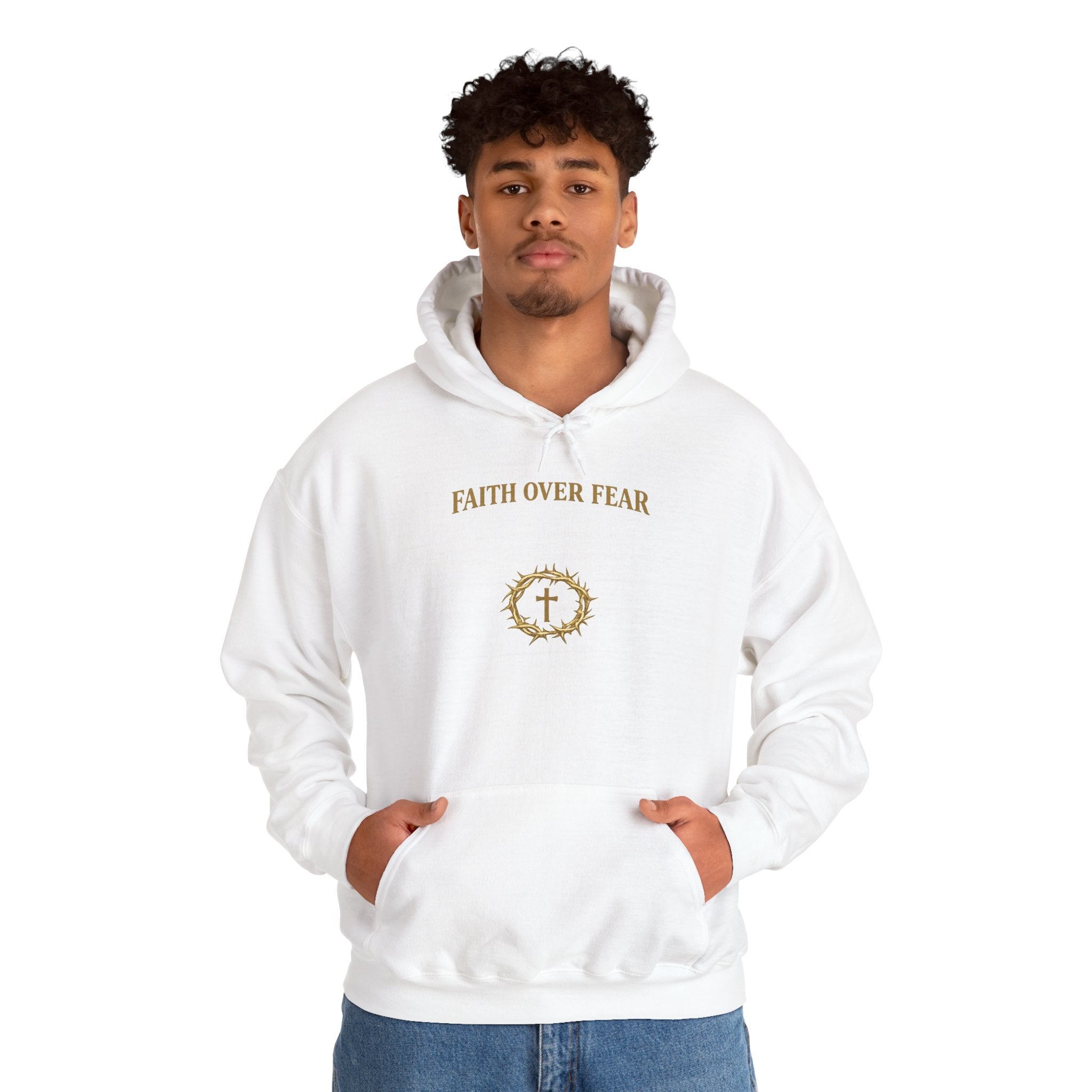 Faith Over Fear Hoodie — Christian Cross Crown Pullover